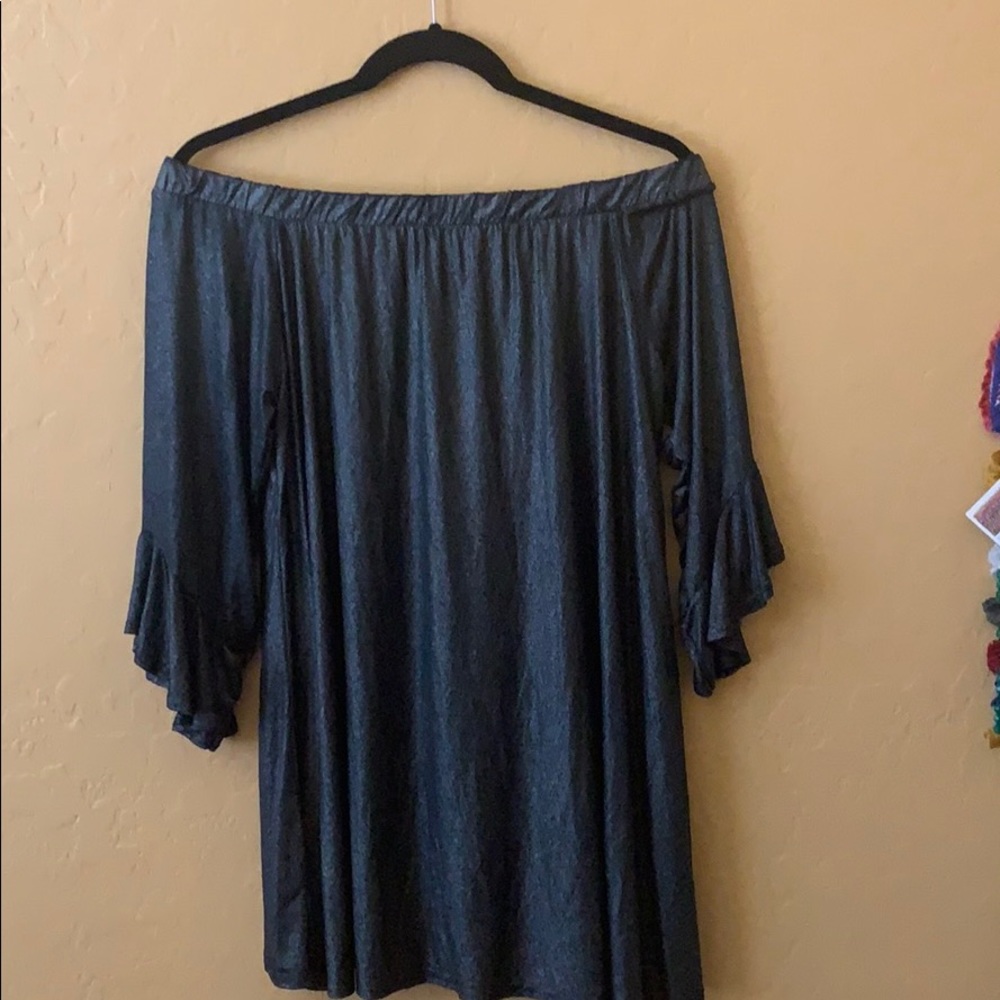 Off the shoulder grey/black metallic top